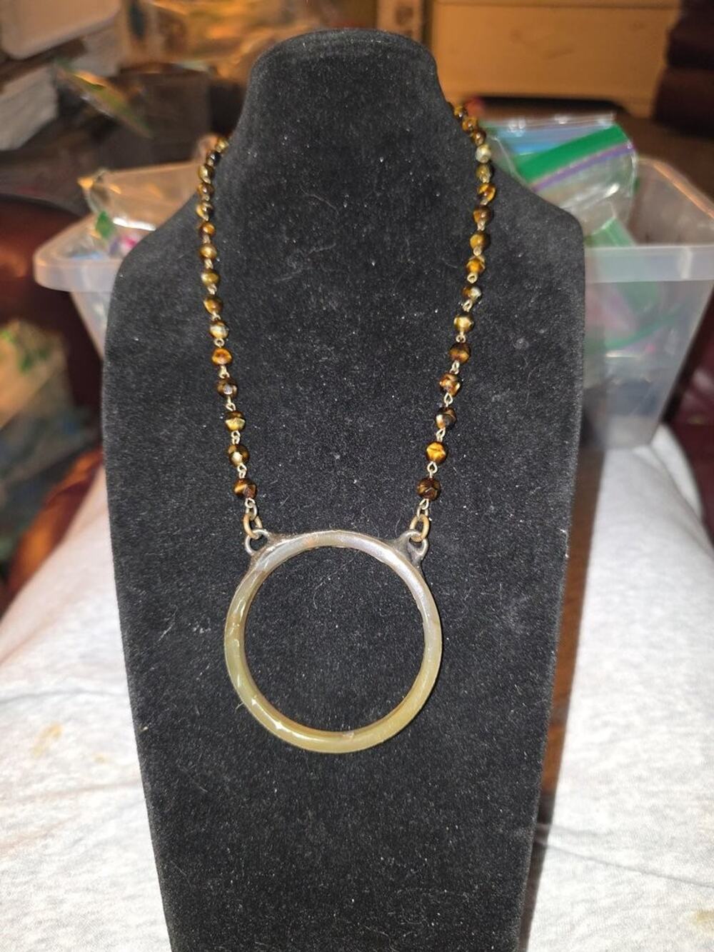 Vintage 16-Inch Beaded Necklace with Circular Pendant